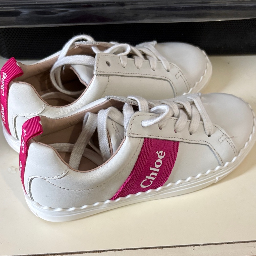 Chloe Kids Sneakers in White with Pink Accents